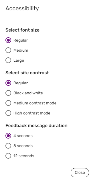 The Accessibility settings configuration.