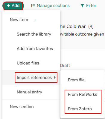 Citation managers in the Add menu.