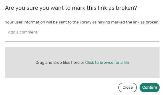 La opción para cargar un fichero cuando se informa de un enlace roto.