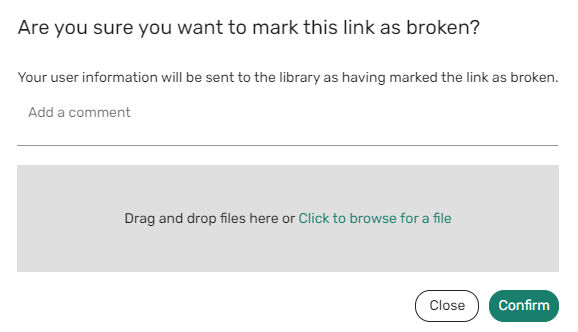 The option to upload a file when reporting a broken link.