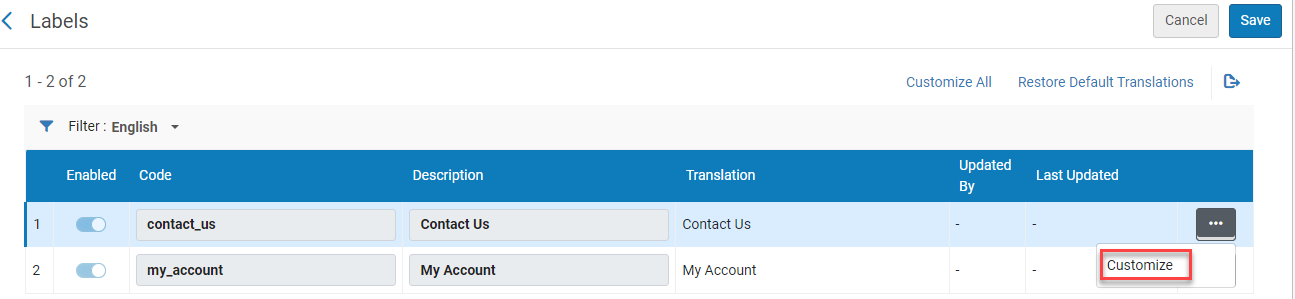 Customize component label.