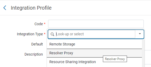 Resolver Proxy option in Integration Type field