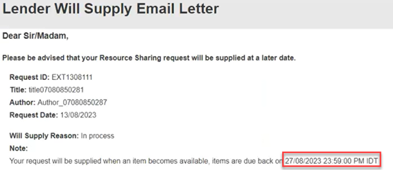 Lender Will Supply Email Letter.