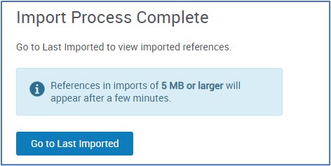 Import Process Complete page.