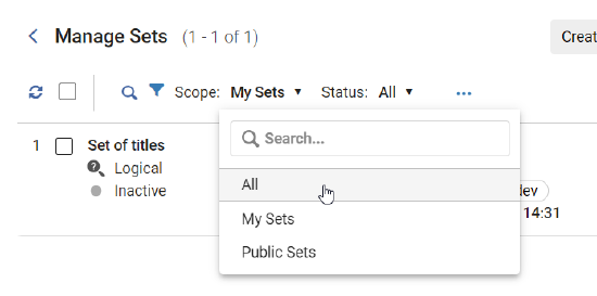 Sticky filters settings saved in Manage Sets page
