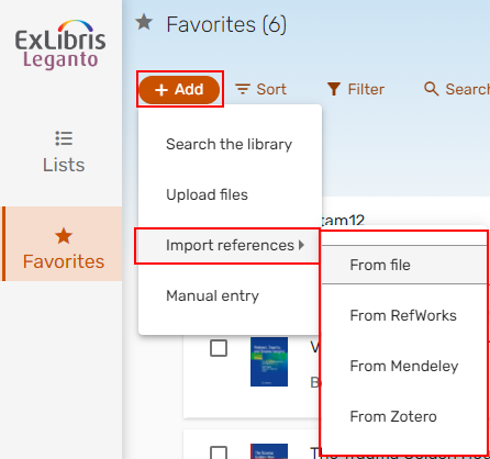 The option to import references to favorites.