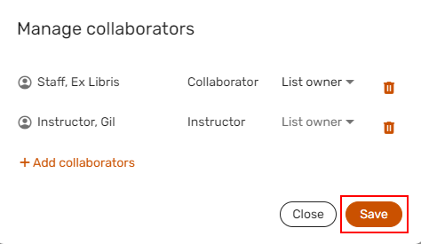 The option to save changes when managing collaborators.