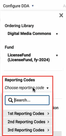 Reporting Codes selection in Configure DDA