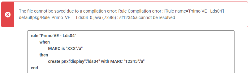 Screenshot of an error message reading "The file cannot be saved due to a compilation error"