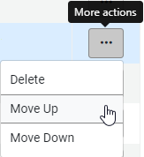 Reporting Codes - More Actions drop menu - Move Up Move Down options