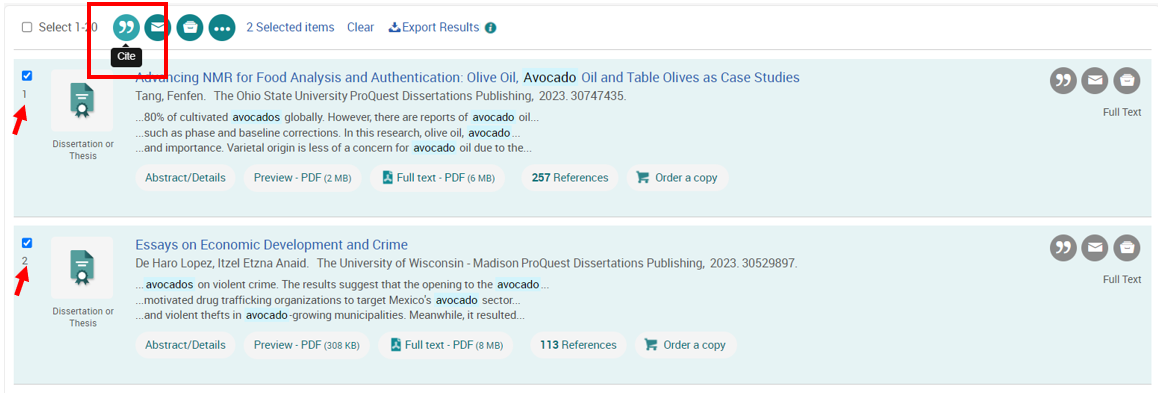 RefWorks Export from ProQuest - search results list multiple.