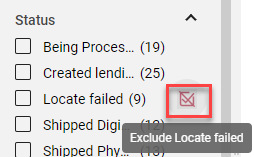 The Exclude checkbox selected for the Locate failed facet value.