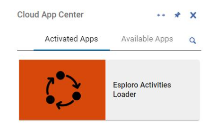 The Cloud App Center menu with the Esploro Activities Loader shown in it.