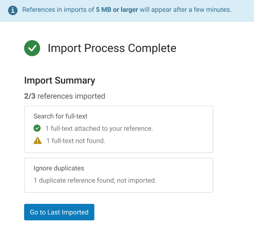 Import Process Completed page.