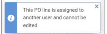 The PO line assigned to another user message.