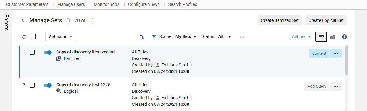 Record View Display in Manage Sets page