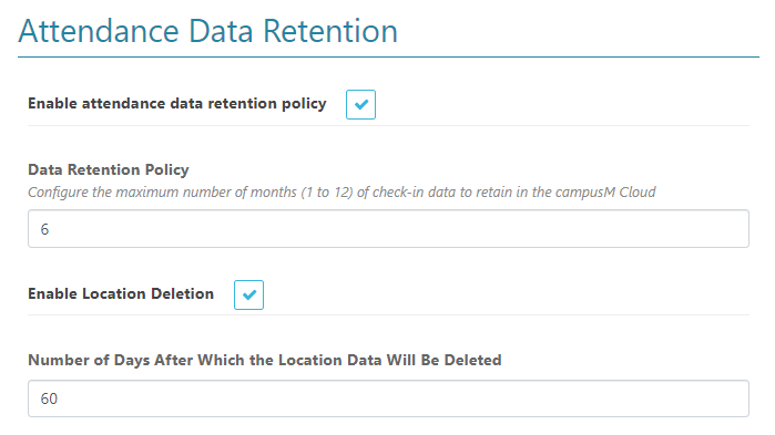 Attendance Data Retention Settings when the feature is enabled.