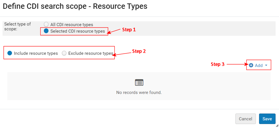 Adding resource types to limit or exclude from searches.