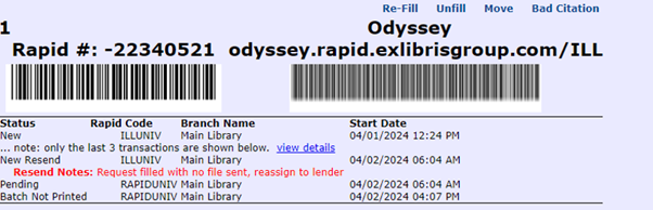 Image of Lending Resend Request with automated Resend note.
