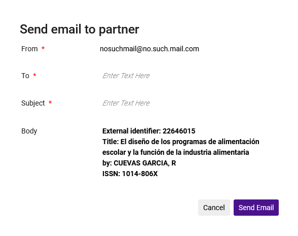 The send email to partner form.