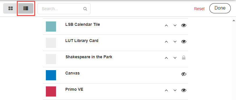 List View for arranging tiles in the end-user desktop.