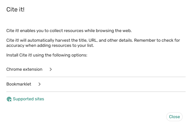 The Chrome extension Cite it installation.