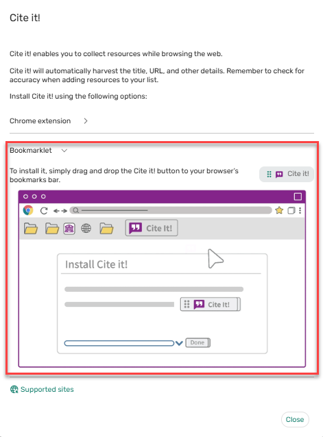 Cite it bookmarklet installation.