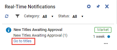 New Titles Awaiting Approval Notification with Go to Title link.