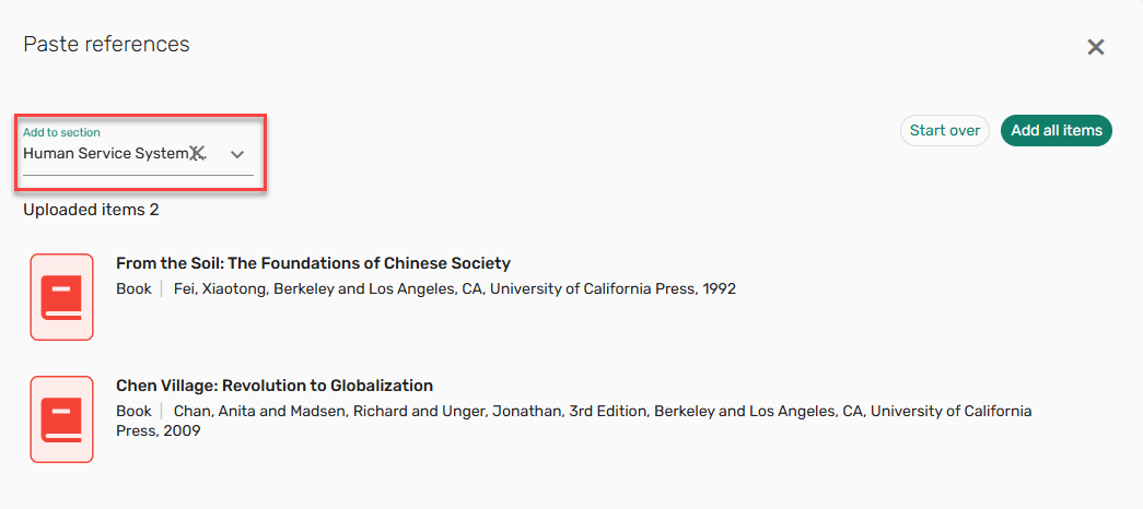 The option to add references to a specified section.
