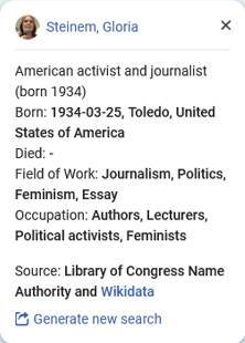 Info Card - tooltip containing information on the contributor