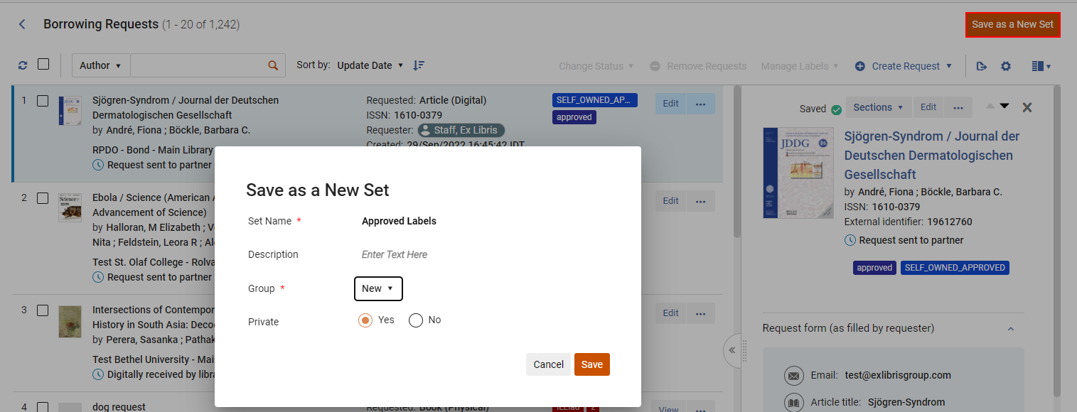 Creating sets based on labels.