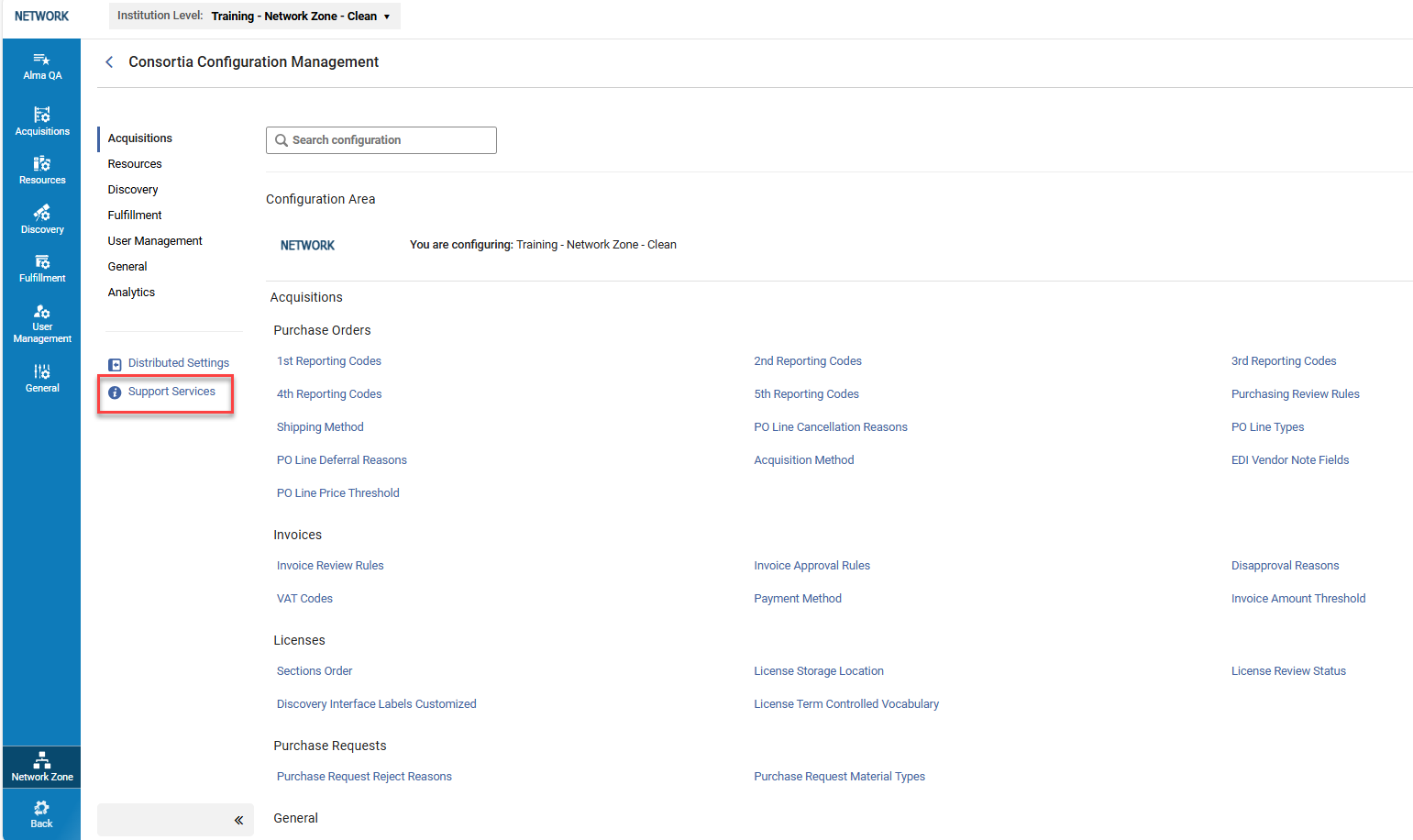 The Support Services button.