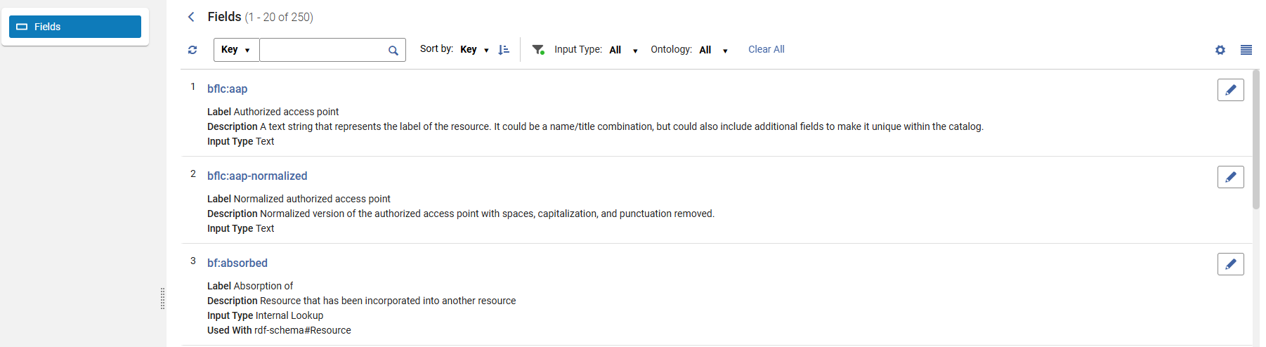 Configurazione dei campi