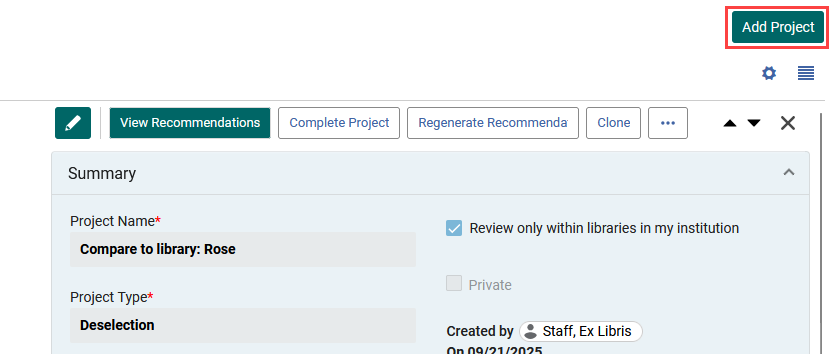 The Add Project button.