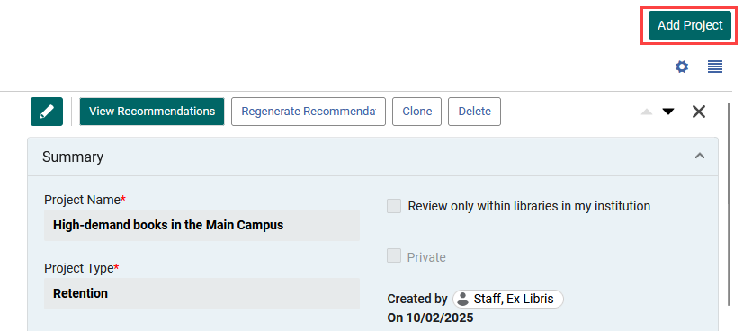 The Add Project button.
