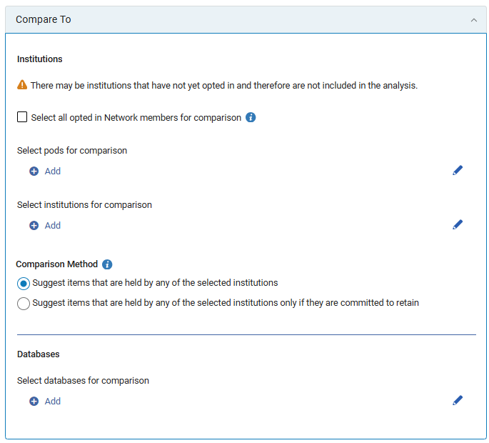 Compare to (deselection, when comprating with other institutions)