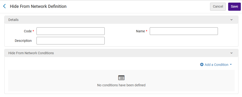 Blank Hide from Network Definition page.