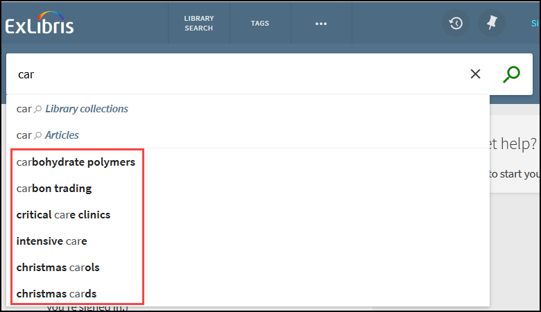 Example of Auto Complete suggestions in the Original UI.