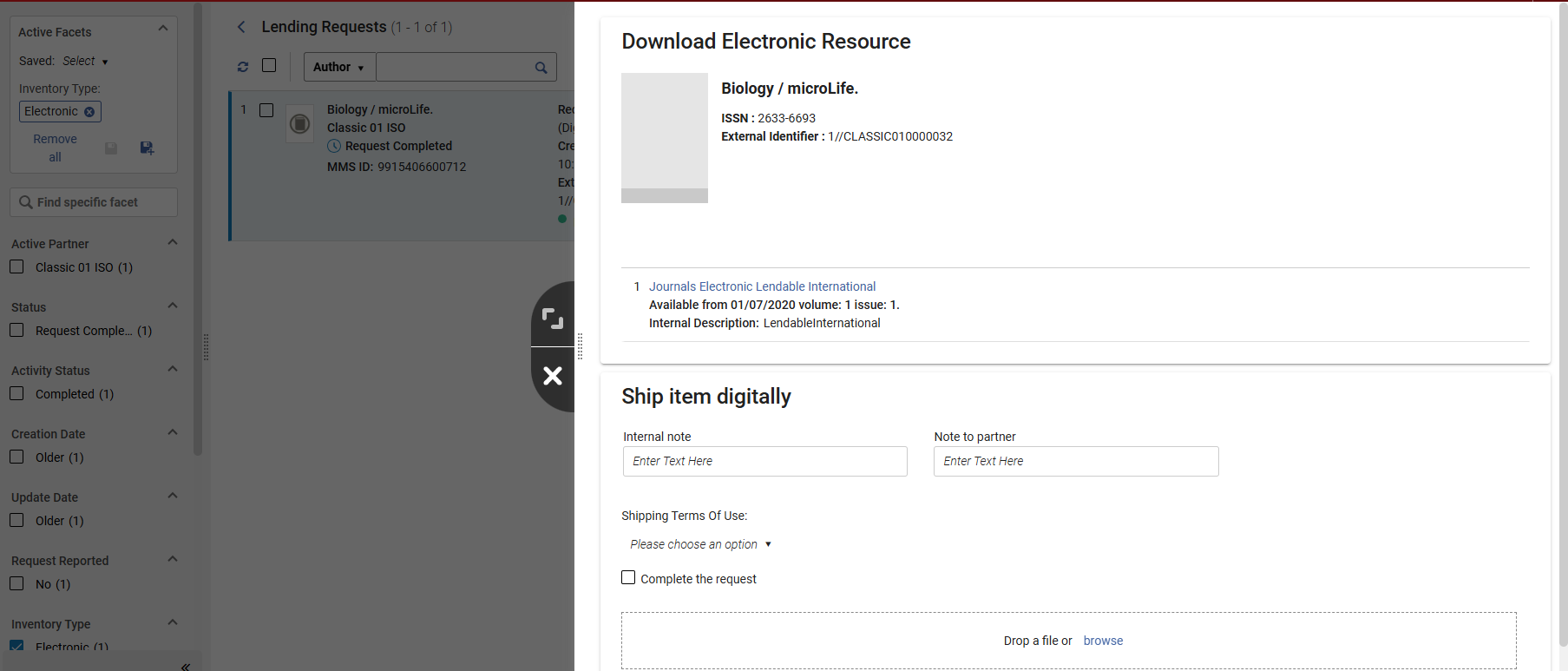 The Download Electronic Resource page.