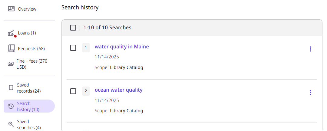 Search History page.