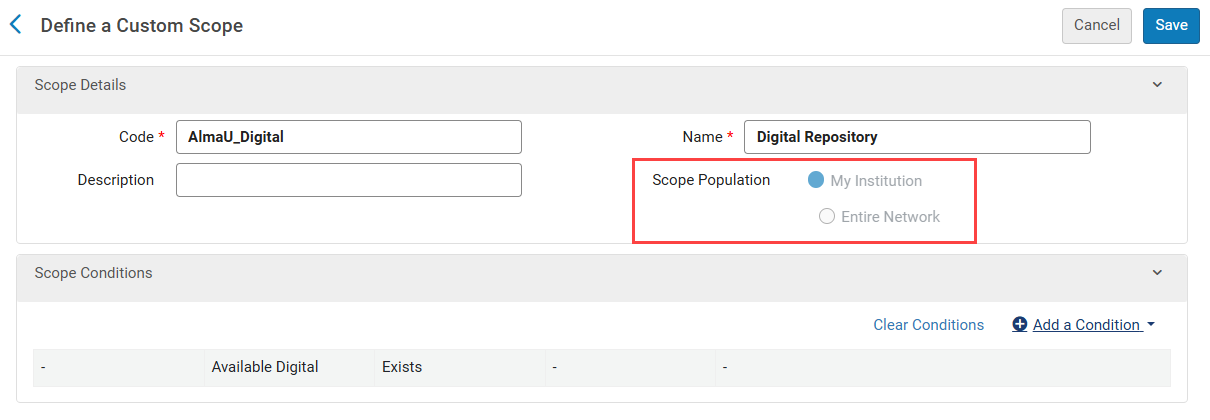 The Scope Population option in the settings of a Custom Scope.