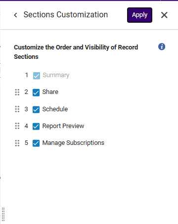 Sections Customizations options.