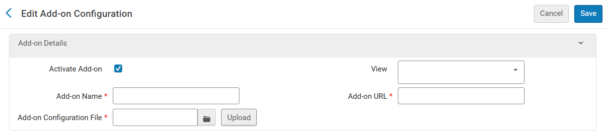 Edit Add-on Configuration page.