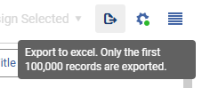 The tooltip for exporting with the message regarding the 100 000 limit.