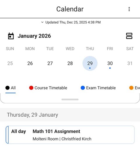 Blackboard Due Date Event in campusM Calendar