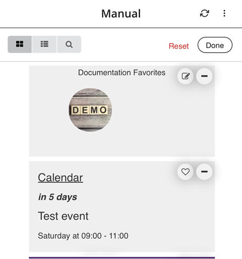Grid view of the selection of tiles for the Favorites Container