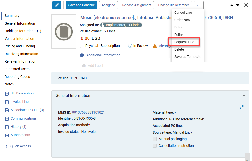 The Request title action.