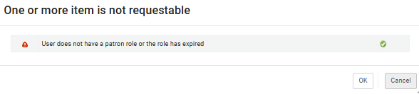 The One or more item is not requestable message.