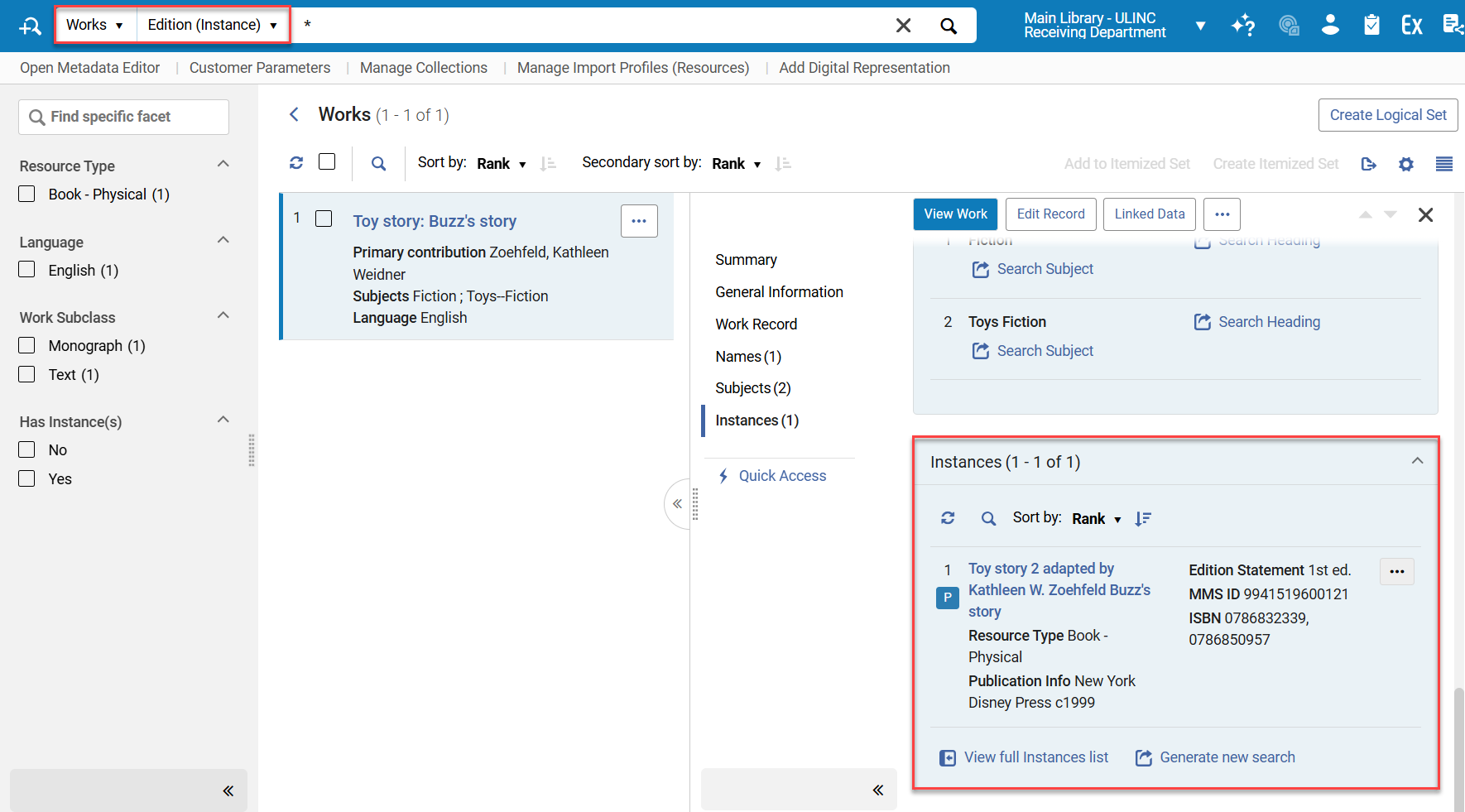 Works Search Results - Search Fields and Buttons