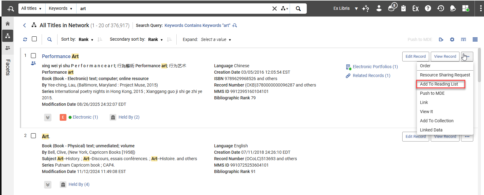 The Add to reading list option.